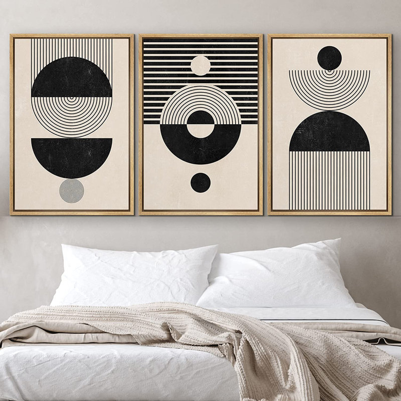 «Mid Century Modern Boho», ensemble de 3 impressions sur toile, H 24 po x l 48 po x P 1,5 po, Naturel