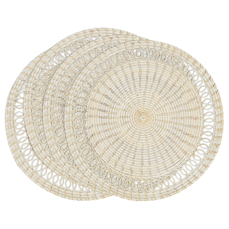 Natural Rattan Loopy Spiral Round 15'' Placemat Set of 4
