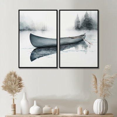 Canot sur le lac II - art mural gris