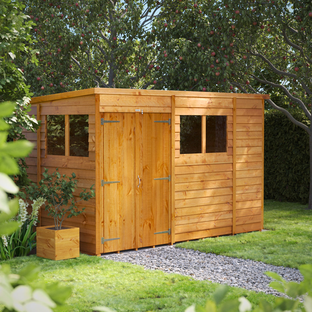 Powersheds 10 x 6ft Timber Overlap Pent Garden Shed, Double Doors