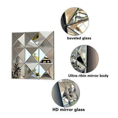 Grand miroir mural carré en verre biseauté 3D