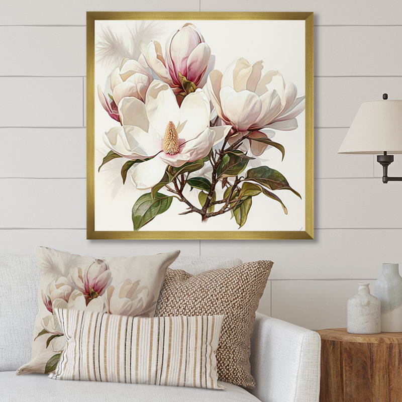 Magnolias en hiver, Cadre photo blanc, H 16 po x l 16 po
