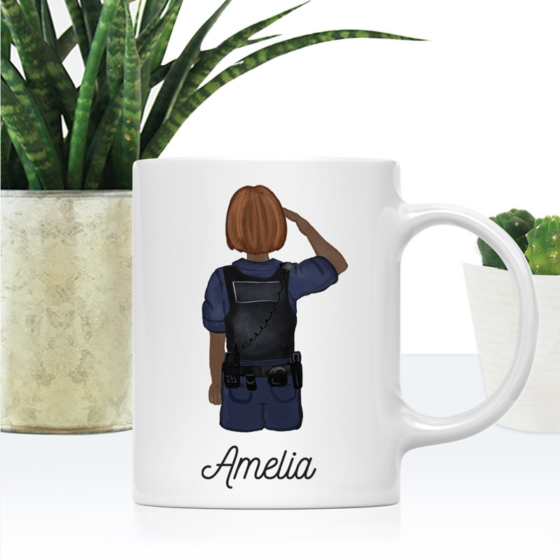 Tasse à café personnalisée, Brun / femme, agent de police 22, Oui