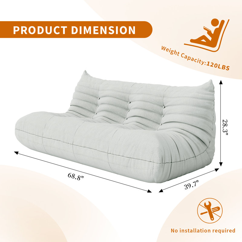 Fauteuil à billes avec accoudoirs à compression 3 places Comfy Lazy Fireside Mousse à mémoire de forme pour chambre à coucher, salon, appartement ou salle de jeux