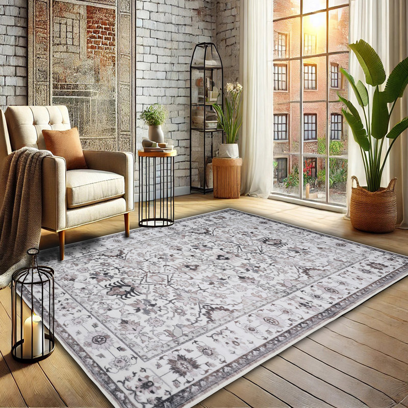 Bibb Home Washable Flannel Printed Area Rug with Latex Back, Rectangle 4' x 6'