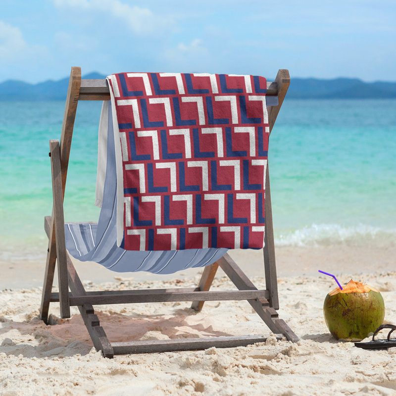 Beach Towel, Red/Dark Blue/White