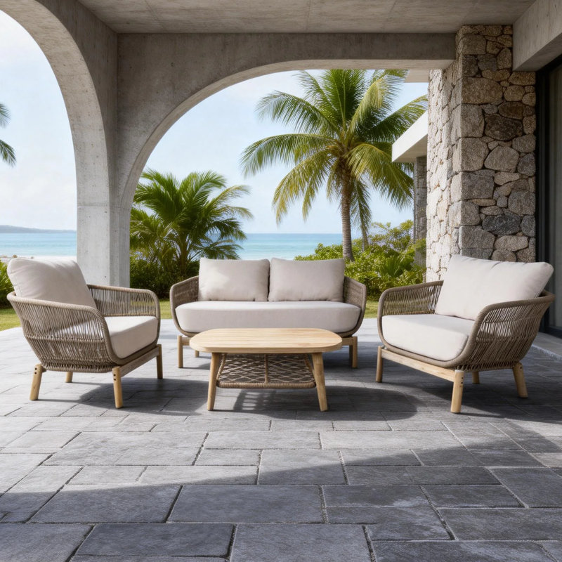 Ensemble de conversation de patio pour 4 personnes avec coussins Acacia