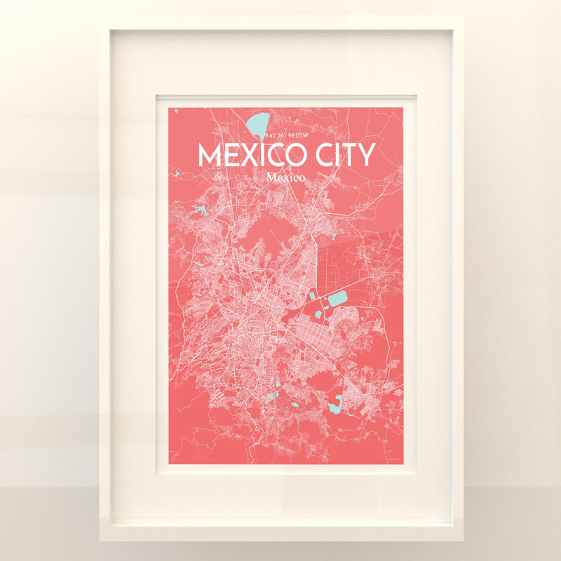 «Mexico City Map», impression, H 27,6 po x l 19,7 po, Rose / bleu bébé