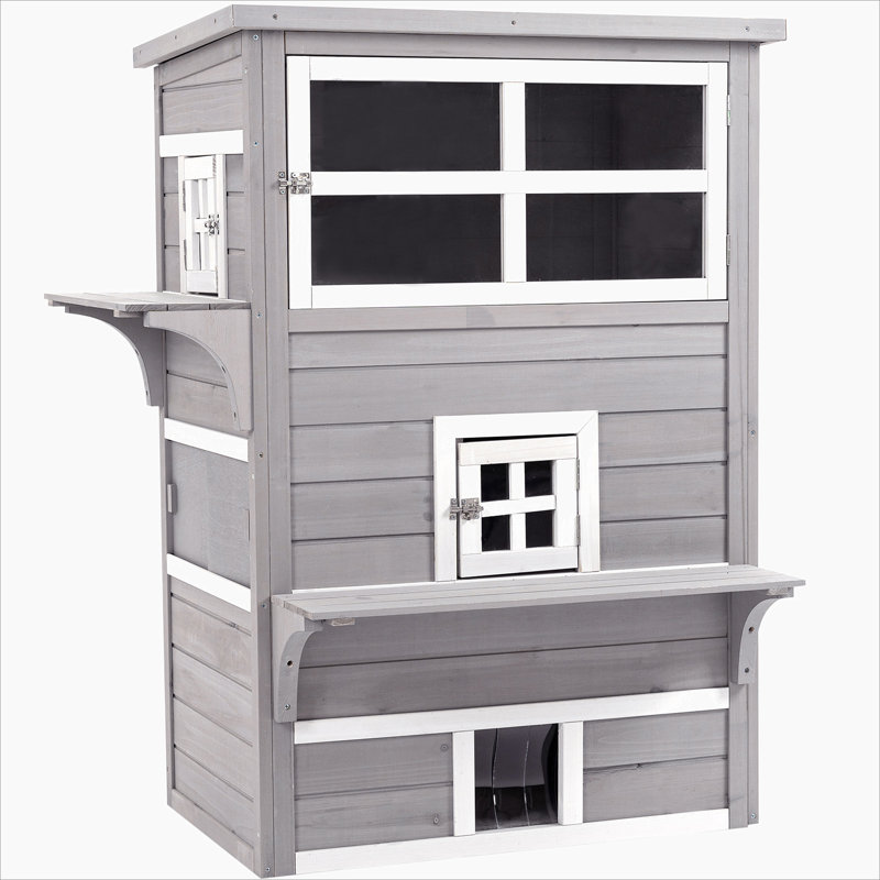 Maison de chat polyvalente pour l'extérieur avec plusieurs fonctions de divertissement pour les amis félins, Gris