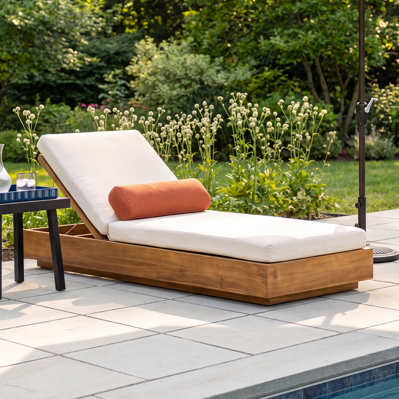 Arvad 27.5'' Outdoor Teak Chaise Lounge, White