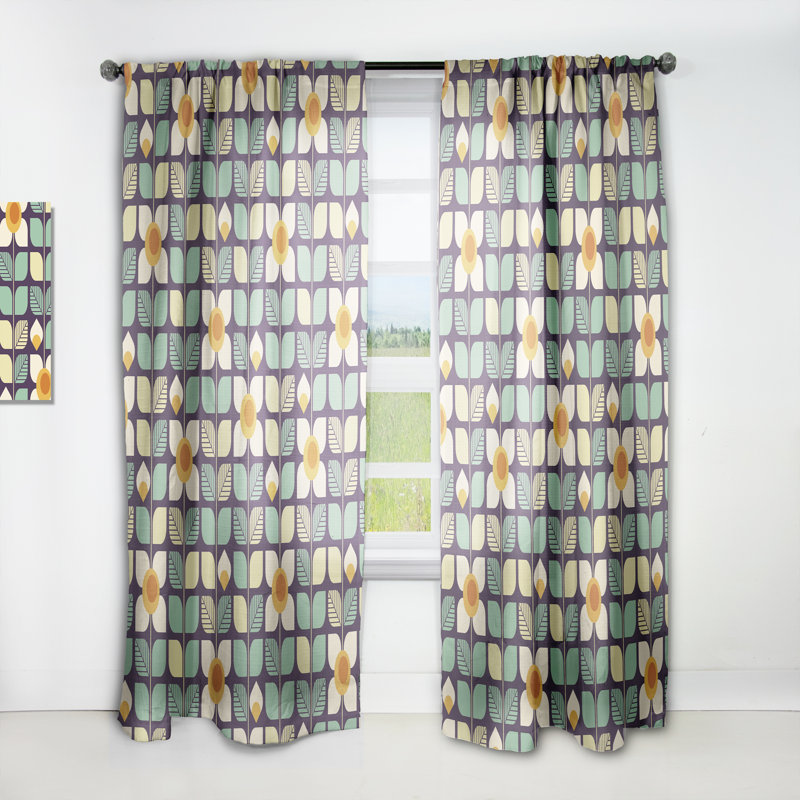 Botanical Retro Design III - Mid-Century Velvet Curtain - Room darkening - 1 panel, 52"W x 108"L