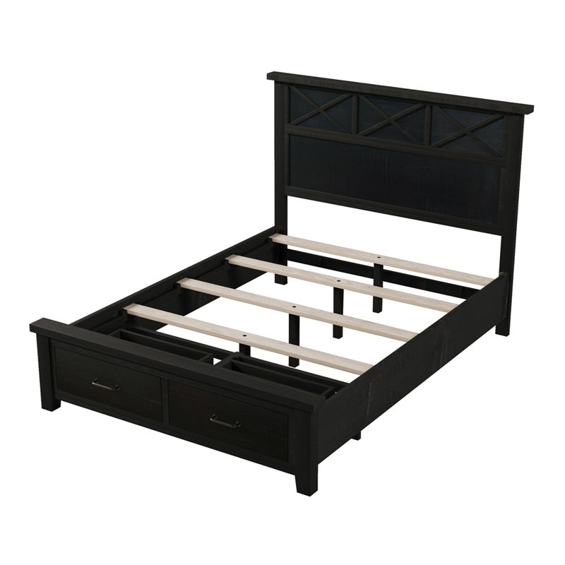 Pomonok Queen Storage Panel Bed with Two Drawers, Coffee