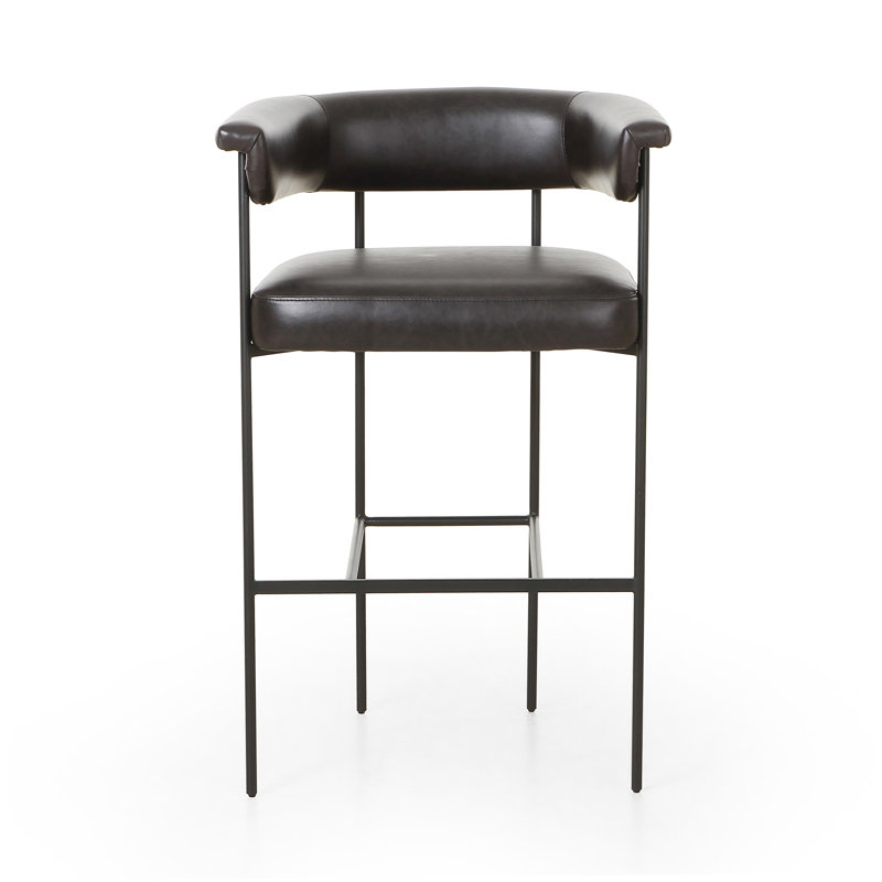 Tabouret de bar et de comptoir Lyssa, Tabouret de comptoir (siège d'une hauteur de 26,5, Cuir véritable noir Sonoma