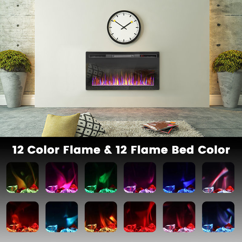 Deleo Ultra-Thin Silence Linear Electric Fireplace, Recessed Wall Mounted Fireplace,12 Adjustable Flame Color & Speed,Touch Screen Remote Control with 8h Timer