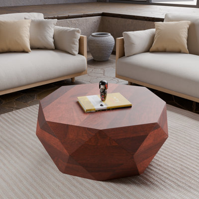 Table basse ronde moderne en bois massif - conception tambour de l 29,5 po, finition noyer, petite table basse de salon