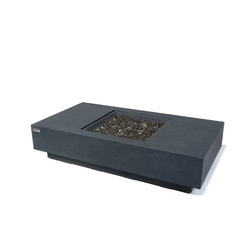 Table d'extérieur d'extérieur gris foncé en béton 60 000 BTU Cannes - avec verre à feu, couvercle et housse en PVC