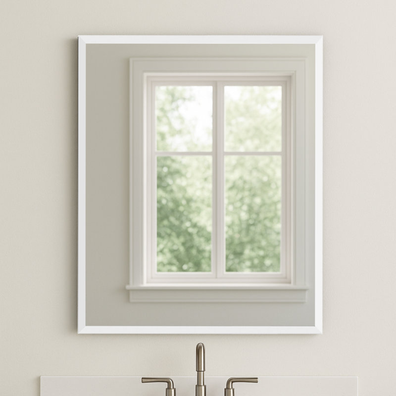 Miroir mural en métal blanc, miroir de salle de bain et miroir de coiffeuse, collection Canant, 34 po x 44 po, Rectangulaire