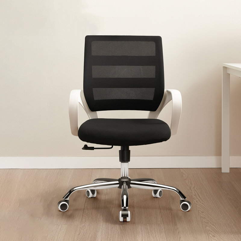 Chaise de bureau à domicile avec coussin lombaire à dossier moyen et roues, Noir