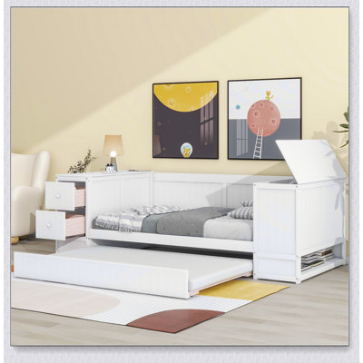 Daybed With Storage Arms, Trundle And Charging Station