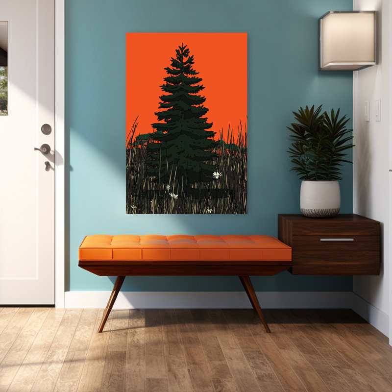 Arbre au crépuscule, paysage audacieux de pin, H 48 po x l 32 po