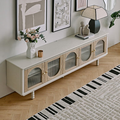 Meuble télé en bois massif de style crème rétro