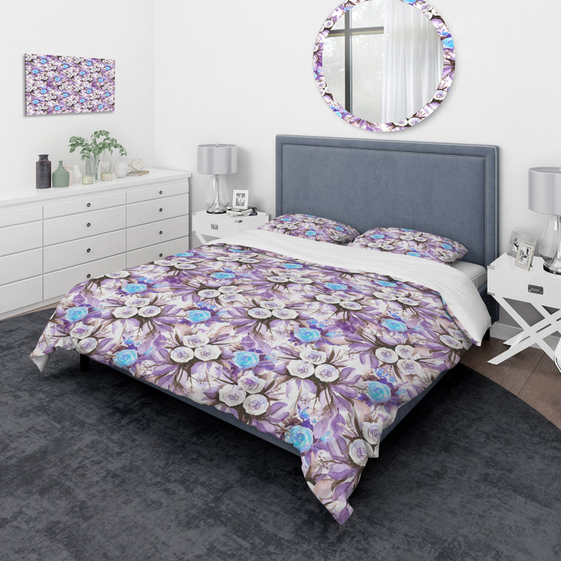 Ensemble de housse de couette à fleur rétro, Housse de couette très grand + 2 taies décoratives