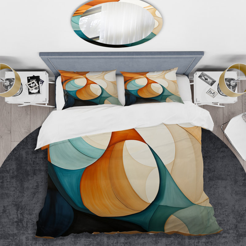 Orange Mid Century Organic Harmony I - Abstract Midcentury Duvet Cover Set, King Duvet Cover + 2 King Shams