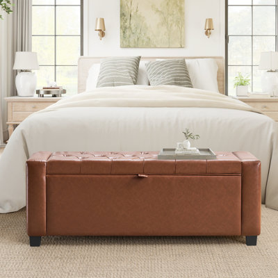 43" Storage Ottoman Bench, Leather Upholstered Tufted Bench For Living Room Bedroom Entryway by Red Barrel Studio