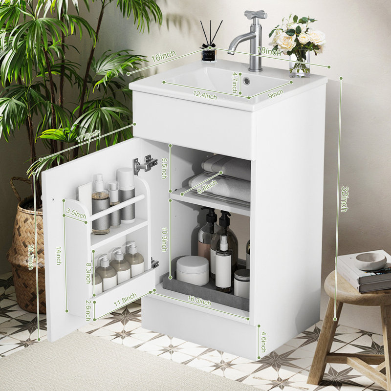 Meuble-lavabo 18 po avec lavabo en céramique, Blanc