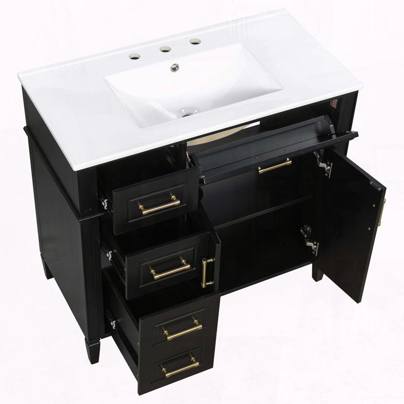 Meuble-lavabo moderne 36 po avec lavabo en céramique et tiroir rabattable 36 po, Black