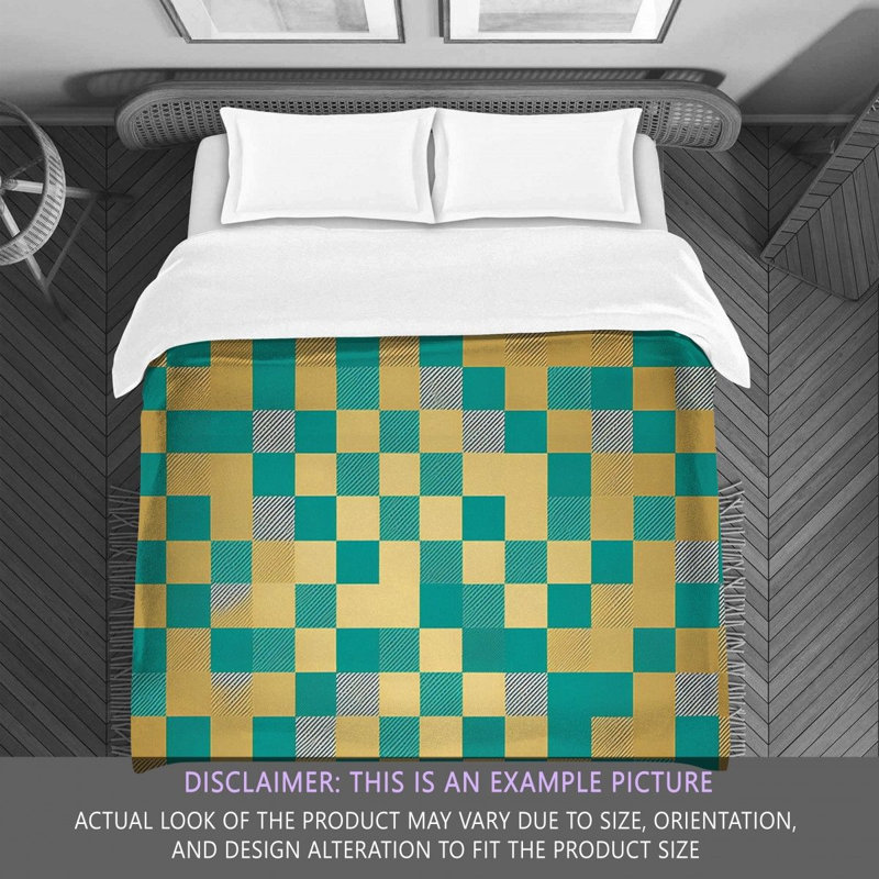 Polyester Comforter, Queen Comforter, Gold/Turquoise Checkered