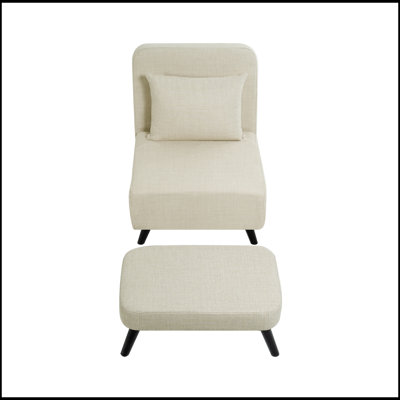 3 in 1 Foldable Linen Chaise Lounge with Adjustable Backrest, Footrest & Detachable Pillow, Convertible Chair Bed for Small Spaces