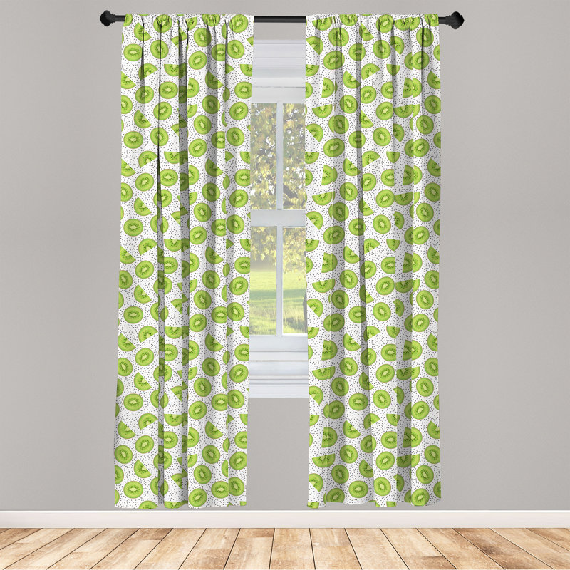 Rideaux à 4 panneaux East Urban Home Kiwi, tranches de fruits aigres, vert avocat et blanc, L 56 po x L 63 po