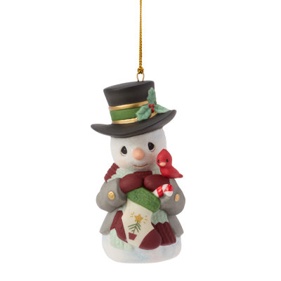 Ornement de Noël bonhomme de neige avec arbre Precious Moments 3,5 po