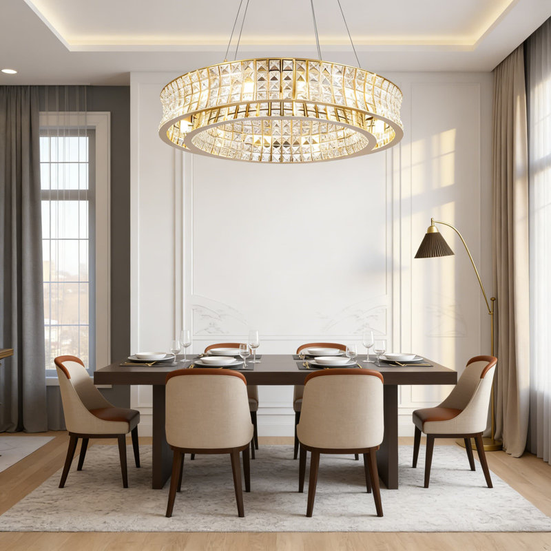 Lustre moderne en cristal avec 12 lumières, plafonnier rond contemporain avec cristaux rectangulaires pour la salle à manger, le salon, la chambre à coucher ou le vestibule, installation facile