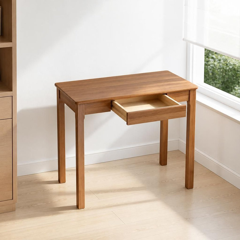 Bureau d'écriture en bois massif de 31,5 pouces avec tiroir de rangement Smooth-Glide, table d'étude compacte moderne pour les petits espaces de bureau à domicile, poste de travail polyvalent pour l'écriture, les études et les tâches quotidiennes avec une conception robuste et minimaliste