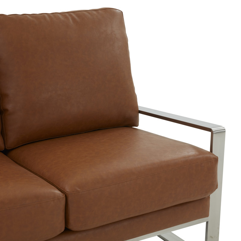 Iosif 53.1" Faux Leather Square Arm Loveseat, Cognac Tan Faux Leather