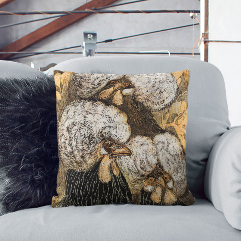 Three Crested Chickens Scatter Cushion with Filling, Black, 40cm H x 40cm W x 15cm D