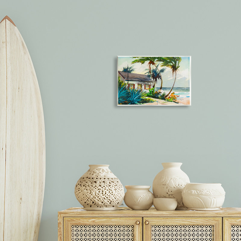 "Windswept Palms Cottage", art mural sur bois par Richard H. Rodgers, H 10 po x l 15 po