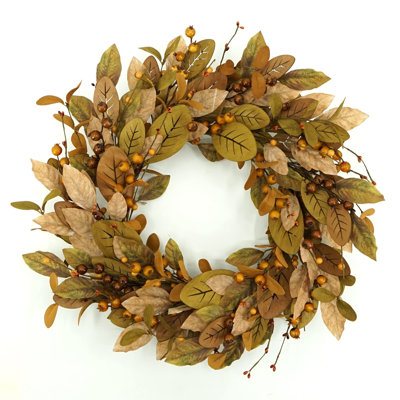 Couronne d'hiver 20 po - Décoration de porte d'entrée avec pin à feuilles persistantes, baies rouges pour la décoration des Fêtes