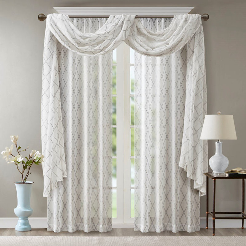 Diamond Sheer Embroidered Window Drape Scarf