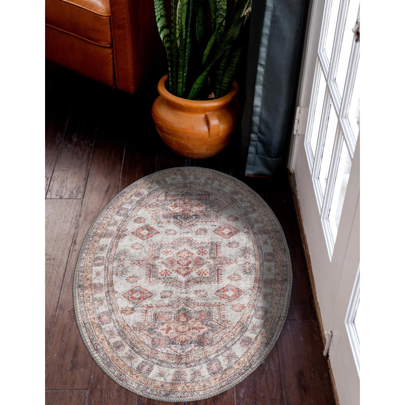 None Huguenot Area Rug Ivory Color, Oval 2' x 3'1"