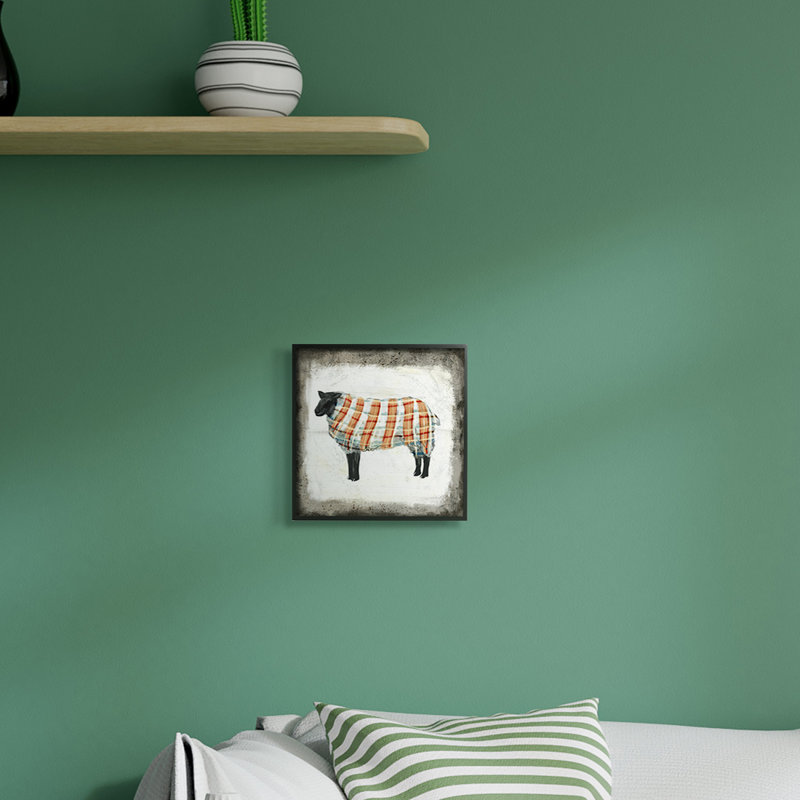 Mouton noir en laine, Giclée encadrée noir minuit, H 12 po x l 12 po x P 1,5 po