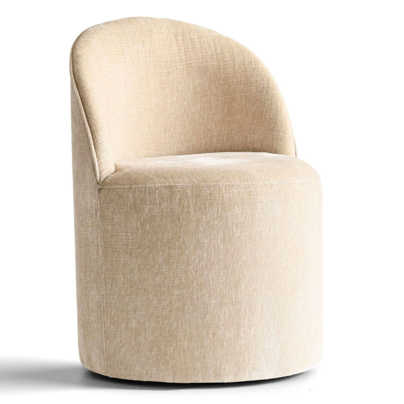 Chenille Upholstered Swivel Vanity Chair With Hidden Casters, Soft Tan