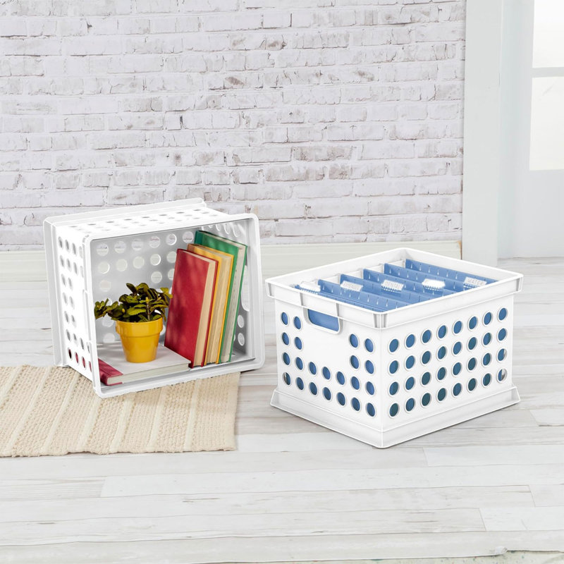 Sterilite Stackable Plastic Storage Open Crate Bin Organizer Box, Black, 18 Pack, White