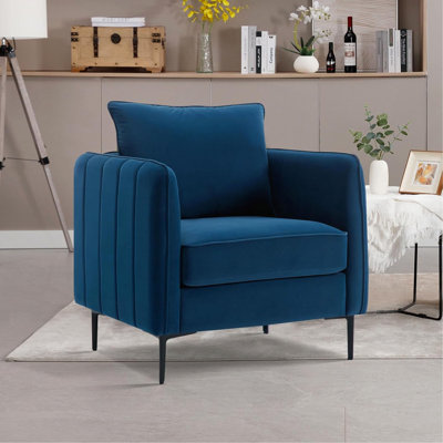 Fauteuil d'appoint pour le salon, fauteuil simple en velours et fauteuil Mid-Century moderne avec 1 coussin et pieds en métal pour la lecture dans le bureau de la chambre à coucher