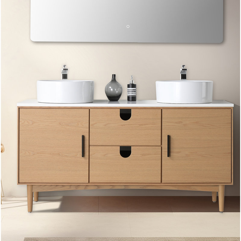 Portree 60" W Double Vanity, Whitewash Oak