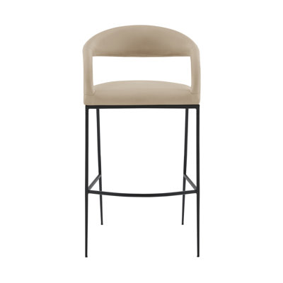 Gassville Modern Counter or Bar Height Barstool with Arms and Open Low Back in Iron Frame and Faux Leather by Corrigan Studio