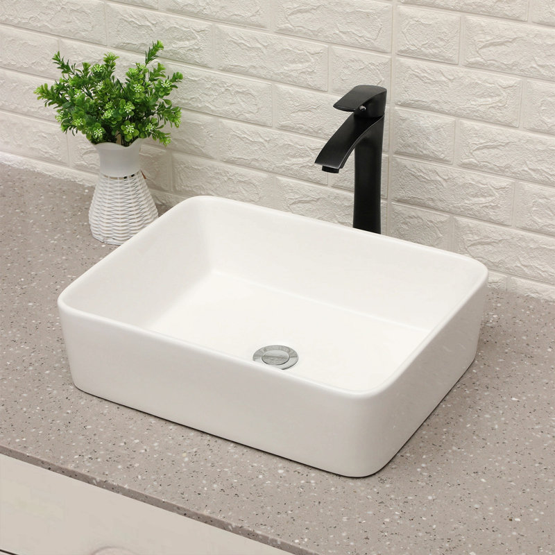 19"X15" Rectangle Vessel Bathroom Sink And Matte Black Single Lever Faucet Combo