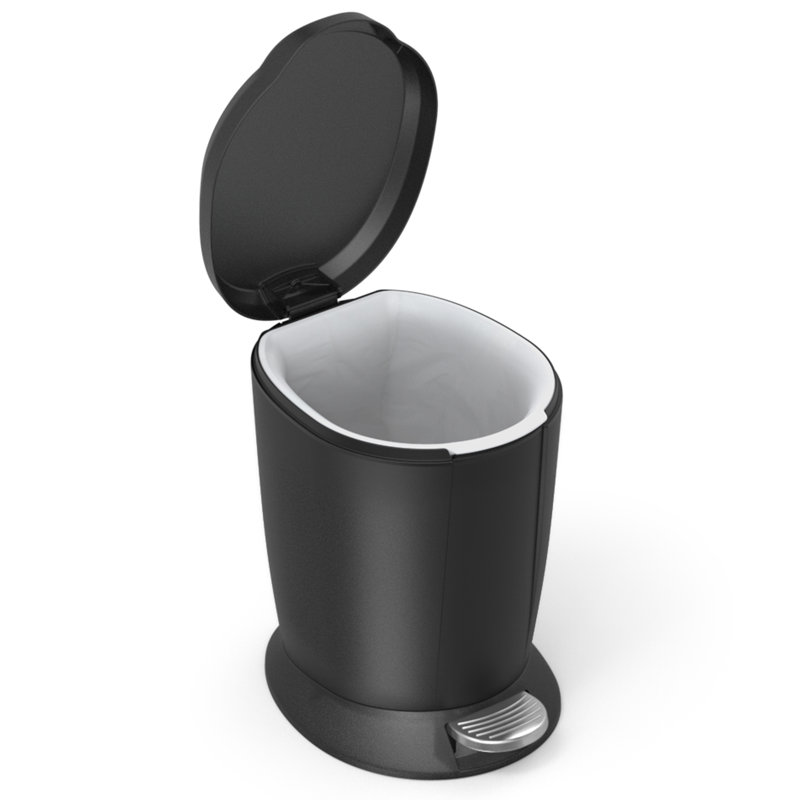 Simplehuman 6L Plastic Round Bathroom Pedal Bin, Black